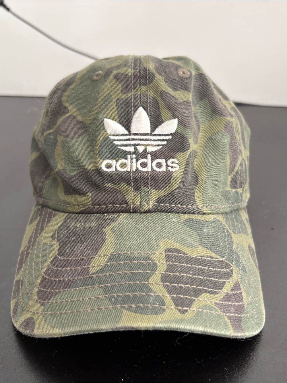 adidas Camo Baseball Hat Cap with White Trefoil Logo - Green/Brown Adjustable